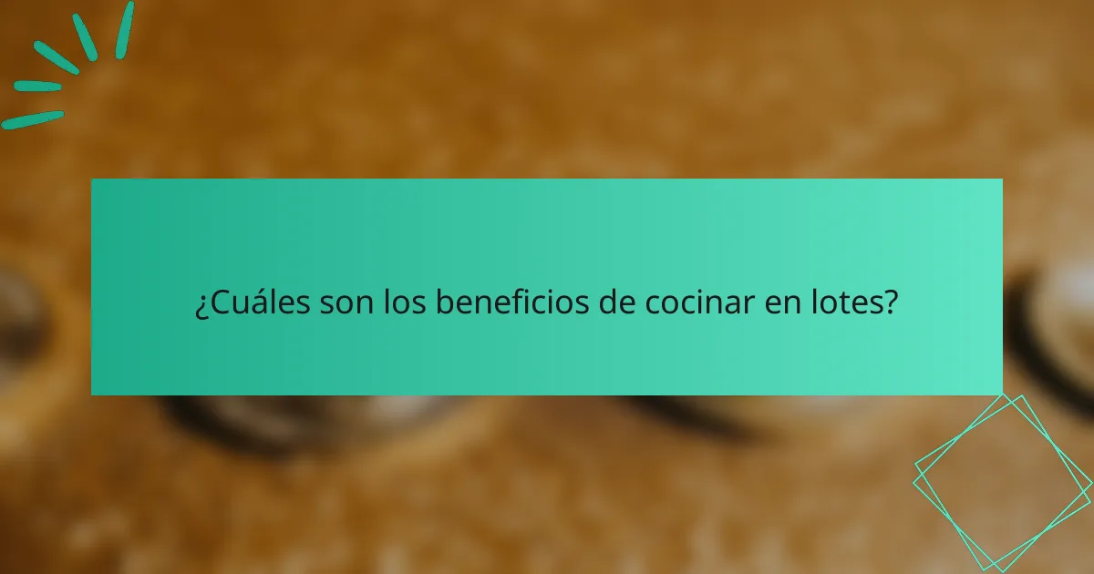 ¿Cuáles son los beneficios de cocinar en lotes?